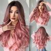EMMOR Gradient Pink Long Curly Wig with Middle Part for European & American Style