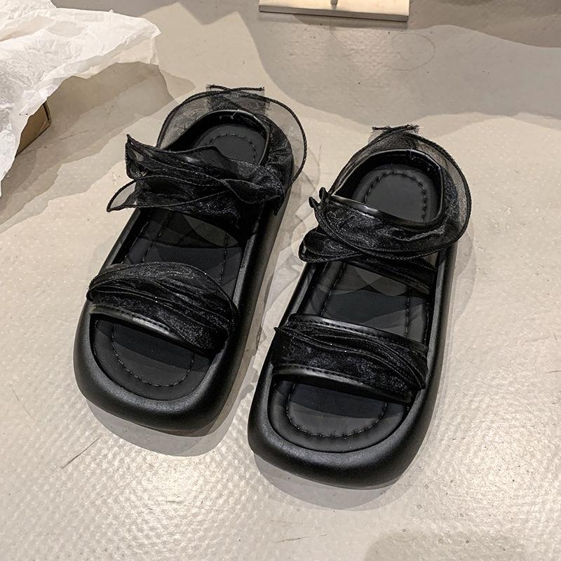 Lace Lace One-word Drag Women's Summer New Thick-soled Retro Outer Slippers Heightened Small Cool Slippers