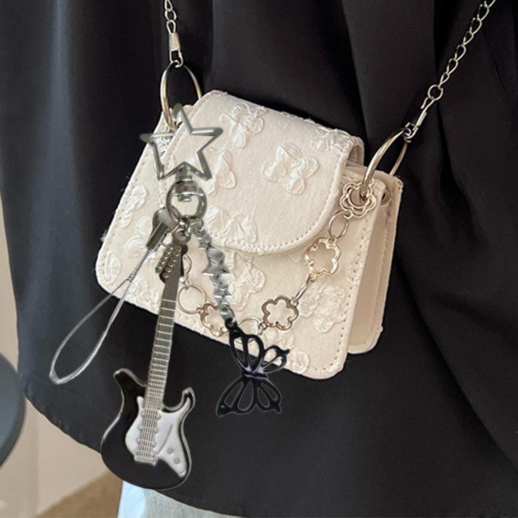 Breloc cu cataramă cu stea, lucrat manual, lanț elegant de telefon pentru chitară electrică și breloc cu pandantiv fluture negru pentru iubitorii de muzică