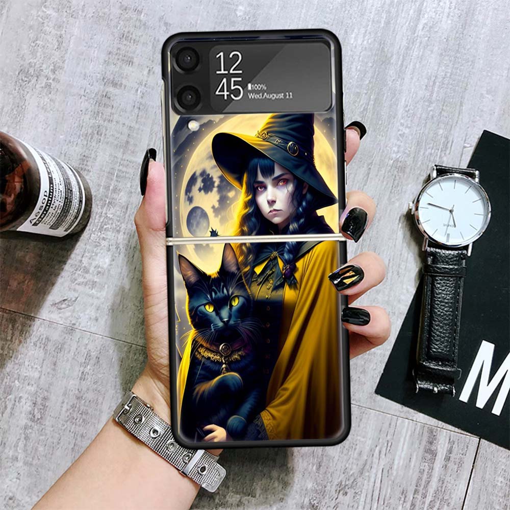 Black Kitten Halloween Pumpkin Cases For Samsung Galaxy Z Flip 4 5 6 7 3 Z Flip7 Flip6 Flip4 Flip5 Flip3 5G Hard Shockproof Fund