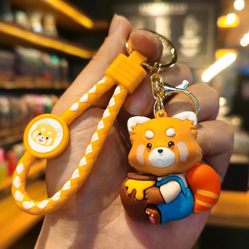 New Cute Anime Red Panda Keychain Bag Charm Car Key Chain Llavero Women Men Doll Keyring Couple Matching Ailurus Fulgens