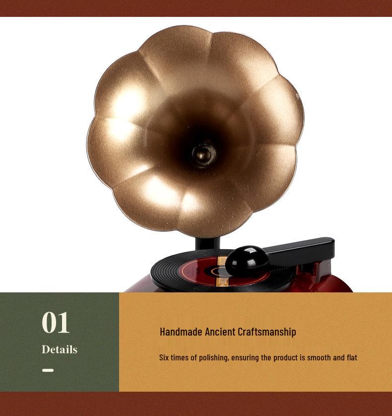 Octave Retro Gramophone Music Box: Vintage Wind-up Display Gift for Girls' Birthday & New Year