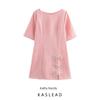Kaslead New Women Clothes Western Style Fashion Tweed Round Neck Bow Decoration Dress