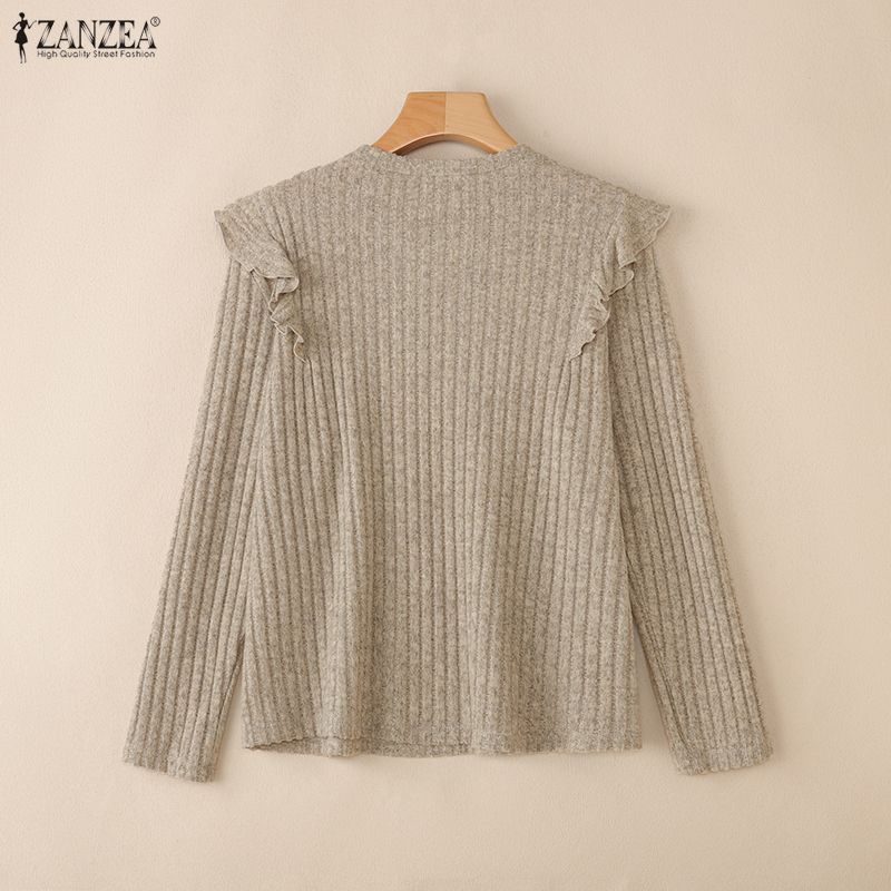 ZANZEA Γυναικεία μονόχρωμη μακρυμάνικη μπλούζα με στρογγυλή λαιμόκοψη