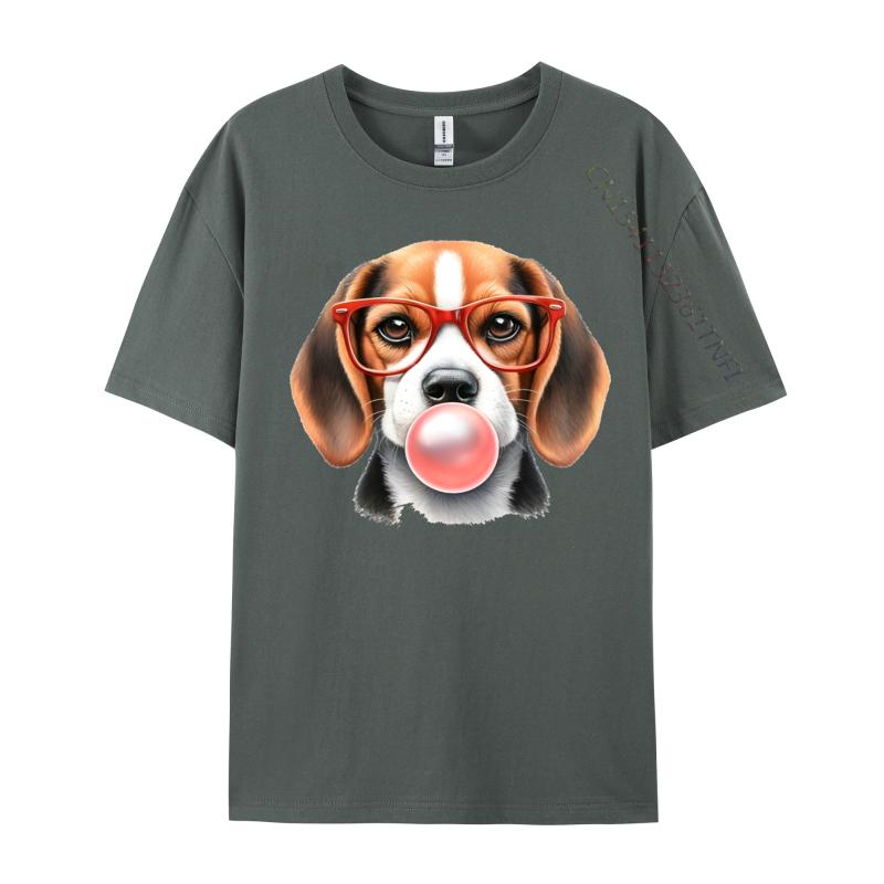 Mens TShirt Beagle Wearing Red Glasses Blowing Bubble Tshirt Unique 100 Cotton Tee Shirt Male Tshirt