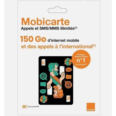 Prepaid SIM Card - Orange - 150 GB - Unlimited Calls - Unlimited SMS - Ready To Use - No Subscription