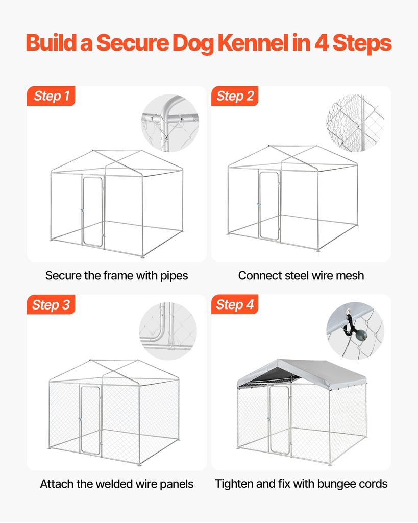 VEVOR Outdoor Dog Kennel, 2.3 x 2.3 x 2.15 m Large Dog Kennel with Secure Lock, Outside Dogs Enclosures with UV-Resistant & Waterproof Roof Cover