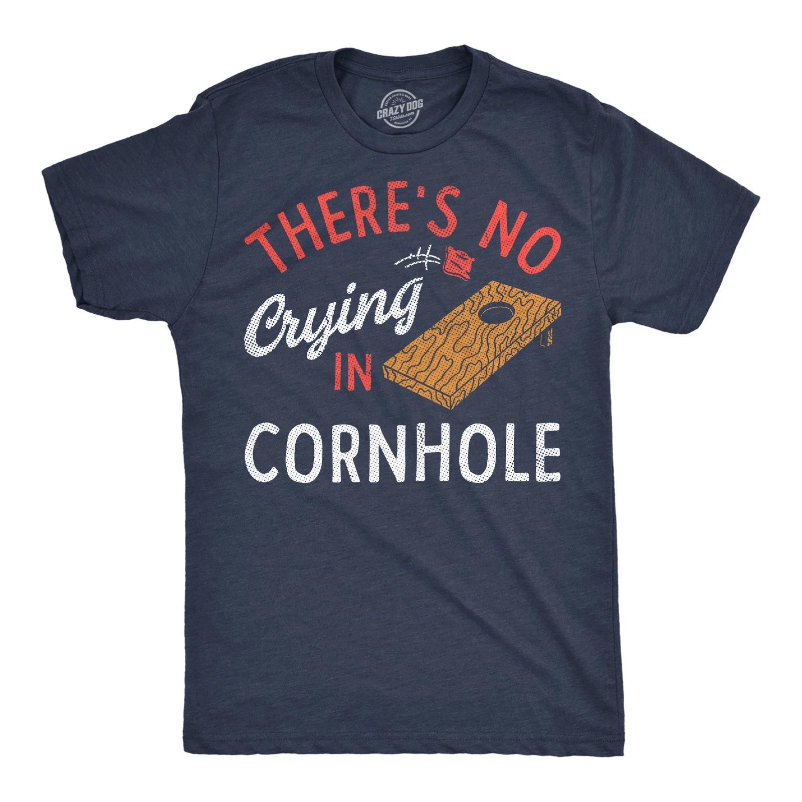 Mens Funny T Shirts Theres No Crying In Cornhole Sarcastic Graphic Novelty Tee L