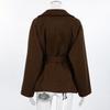 High-end Women's Autumn/Winter Woolen Coat with Versatile Waist Tie and Suit Collar