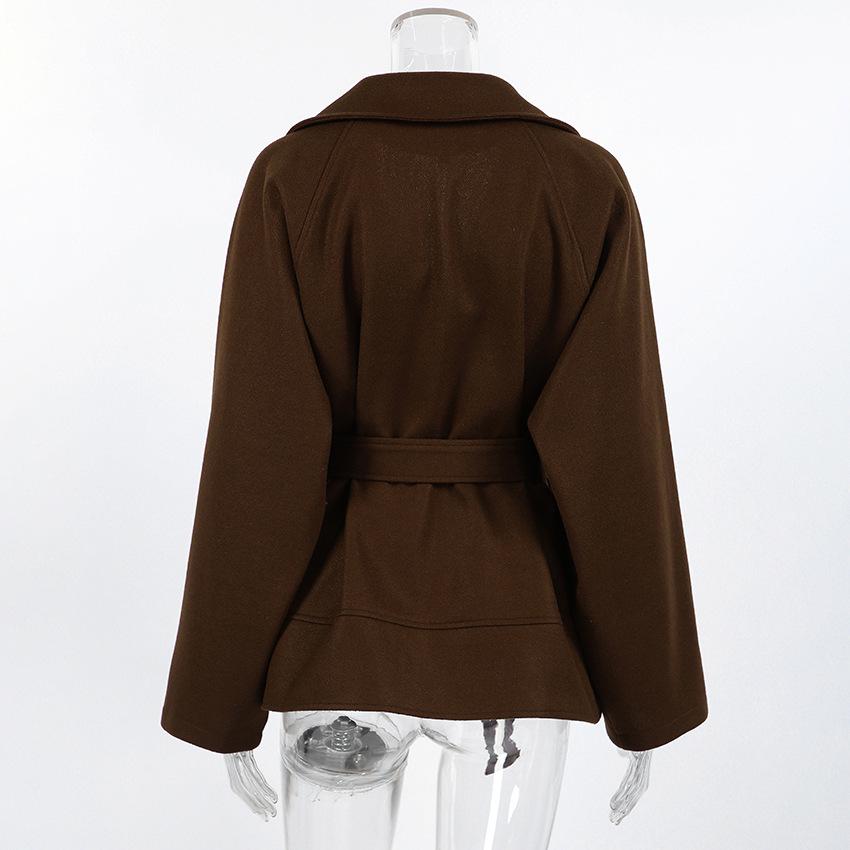 High-end Women's Autumn/Winter Woolen Coat with Versatile Waist Tie and Suit Collar