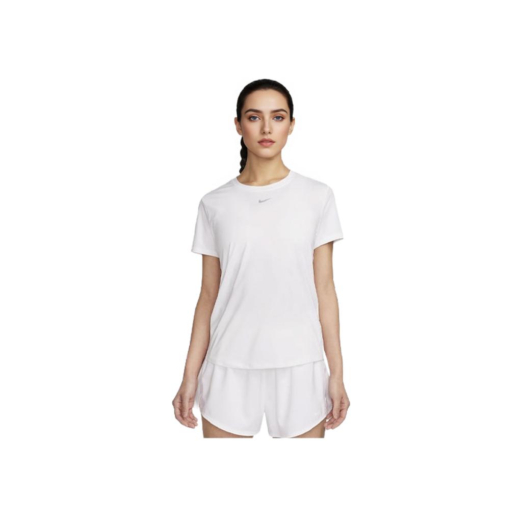 Nike Solid Color Logo Crew Neck Running Fitness Training Quick-Dry Breathable Short Sleeve T-Shirt Women Tops White FN2799-100