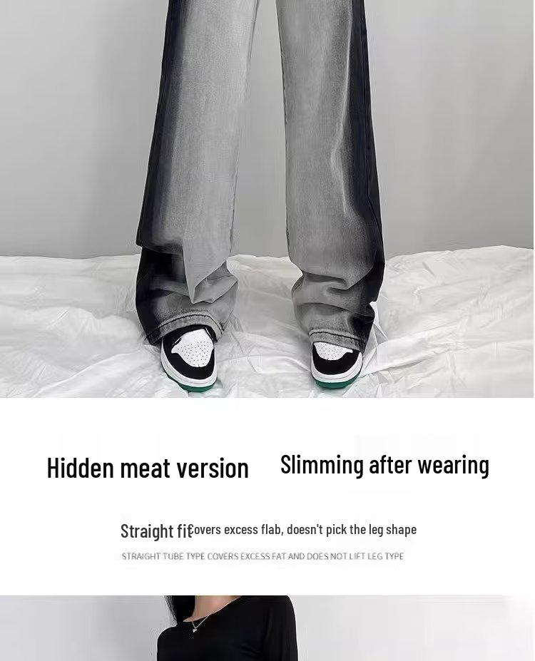 Women's High-Waist Black & Gray Wide-Leg Jeans - Personalized Summer Casual, Slimming, All-Match, Floor-Length Design.