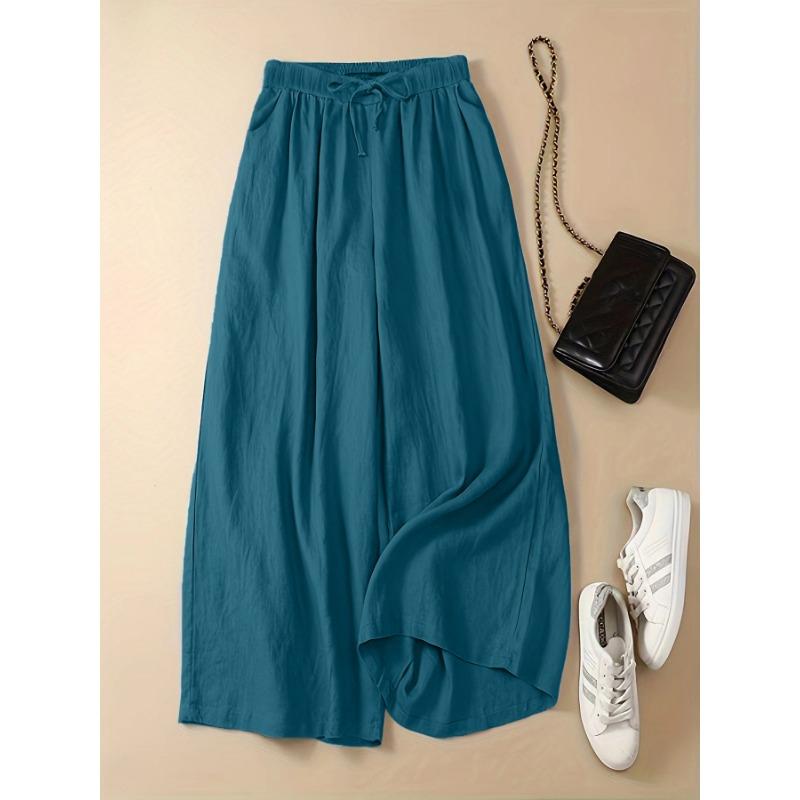 

Женские свободные повседневные брюки с высокой талией и широкими штанинами на завязках 3XL тёмно-синий