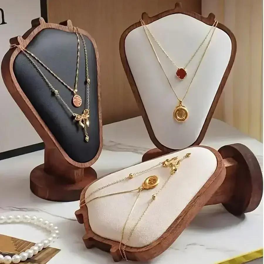 1pc Vintage Wooden Jewelry Display Stand - Velvet Bust Necklace Holder & Organizer for Home Decor