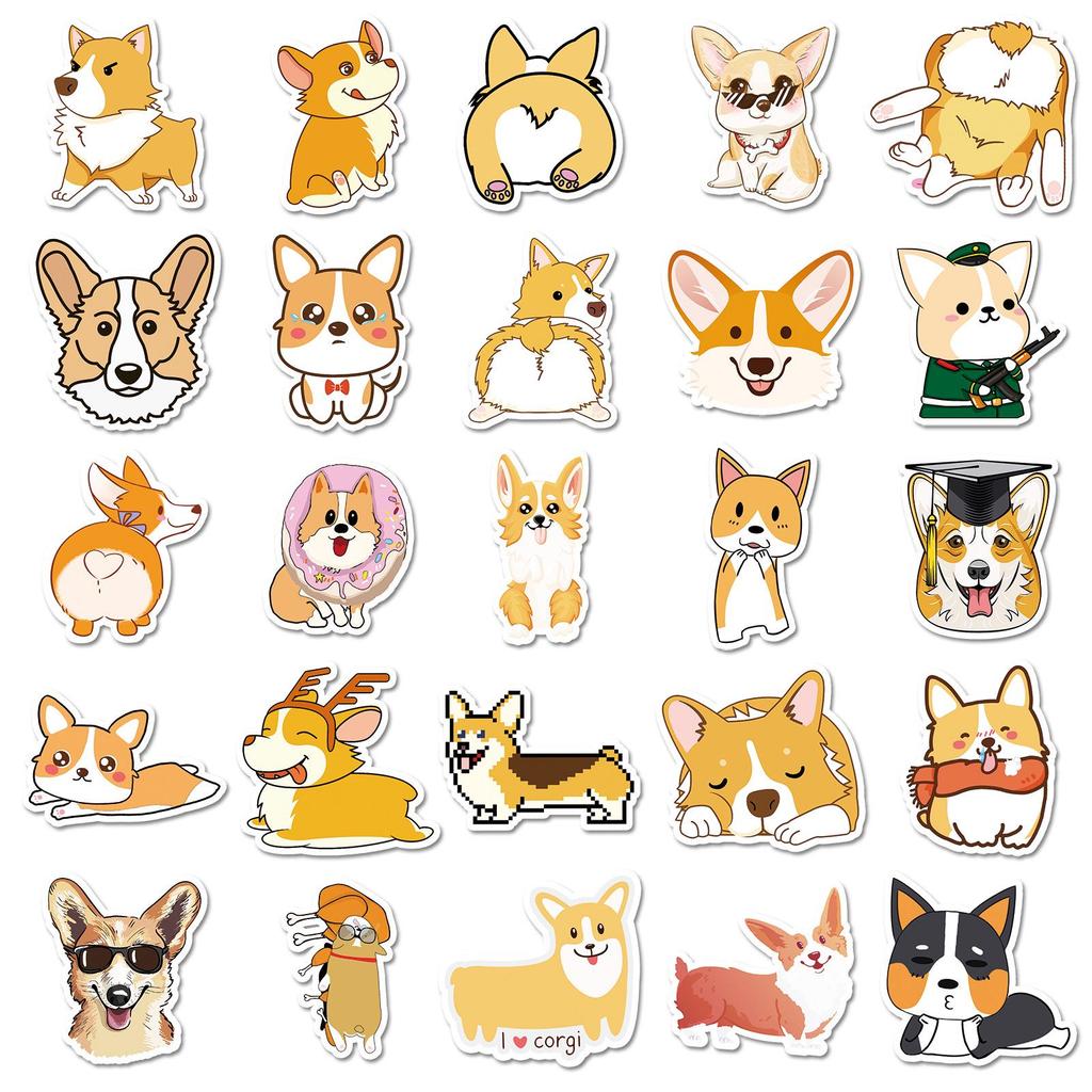 50 Cute Corgi Dog Stickers for Suitcases, Stationery, and Journals