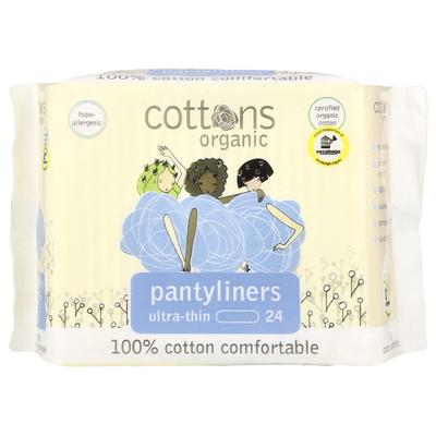 100% Natural Cotton Cover Sheets, Panty Liners, Ultra Thin, 24 Liners