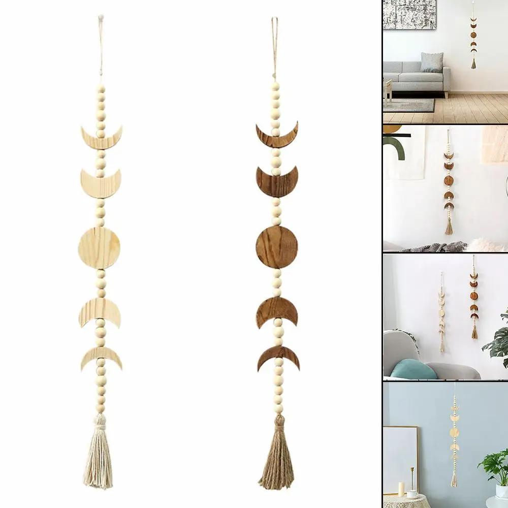 Home Decoration Boho Celestial Ornament Garland Wood Moon Phase Wood Bead Wall Hanging