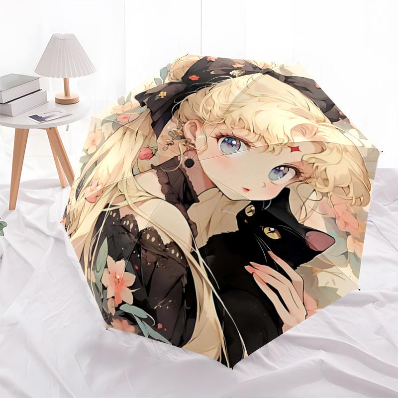 

1pc Enchanted Garden Automatic Opening and Closing Umbrella, Lightweight 3-Fold, With Cute Cartoon Characters, Suitable for Home, Outdoor and Daily Us