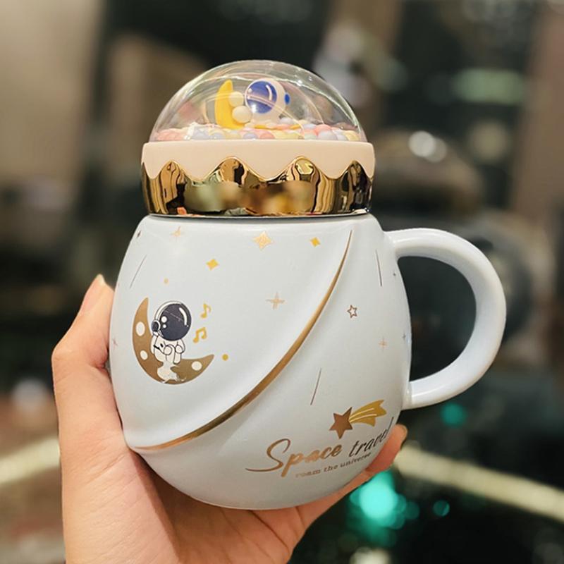 Astronaut Series Space Mug with Cover Spoon Ceramic Couple Water Cup Girl Gift Set Gift for Boyfriend