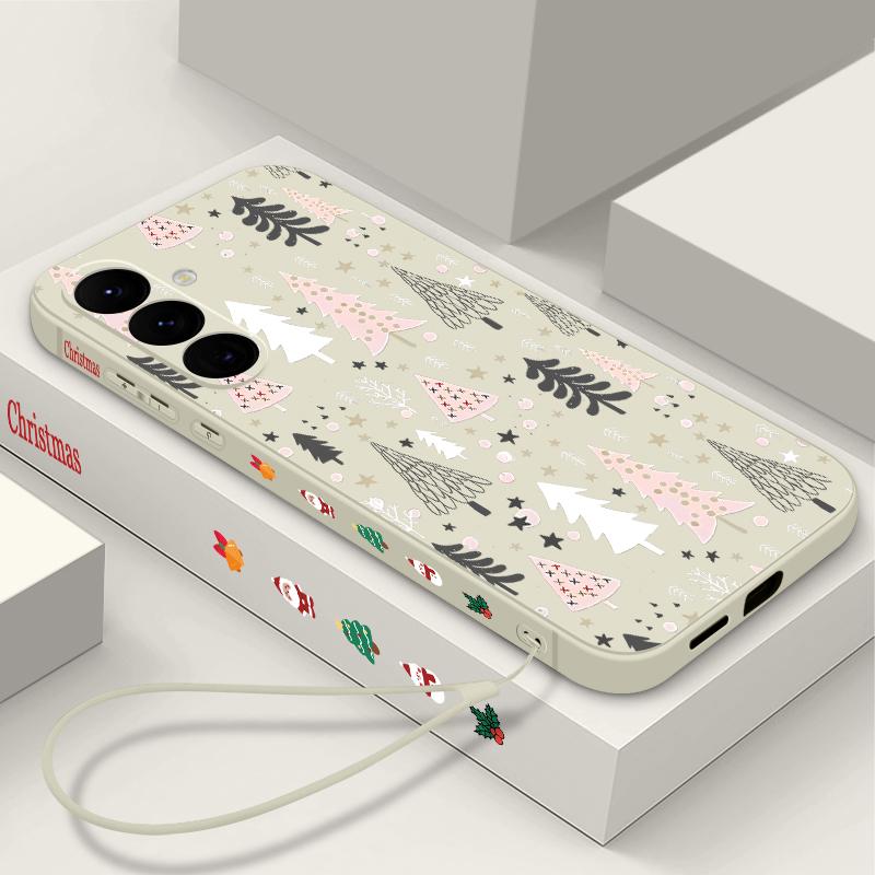 Lanyard Phone Case For Samsung Galaxy A56 A17 A26 A16 A36 A55 A54 A53 A15 S24 S25 FE S25 S22 S23 Ultra Plus Christmas Tree Patterned Cover