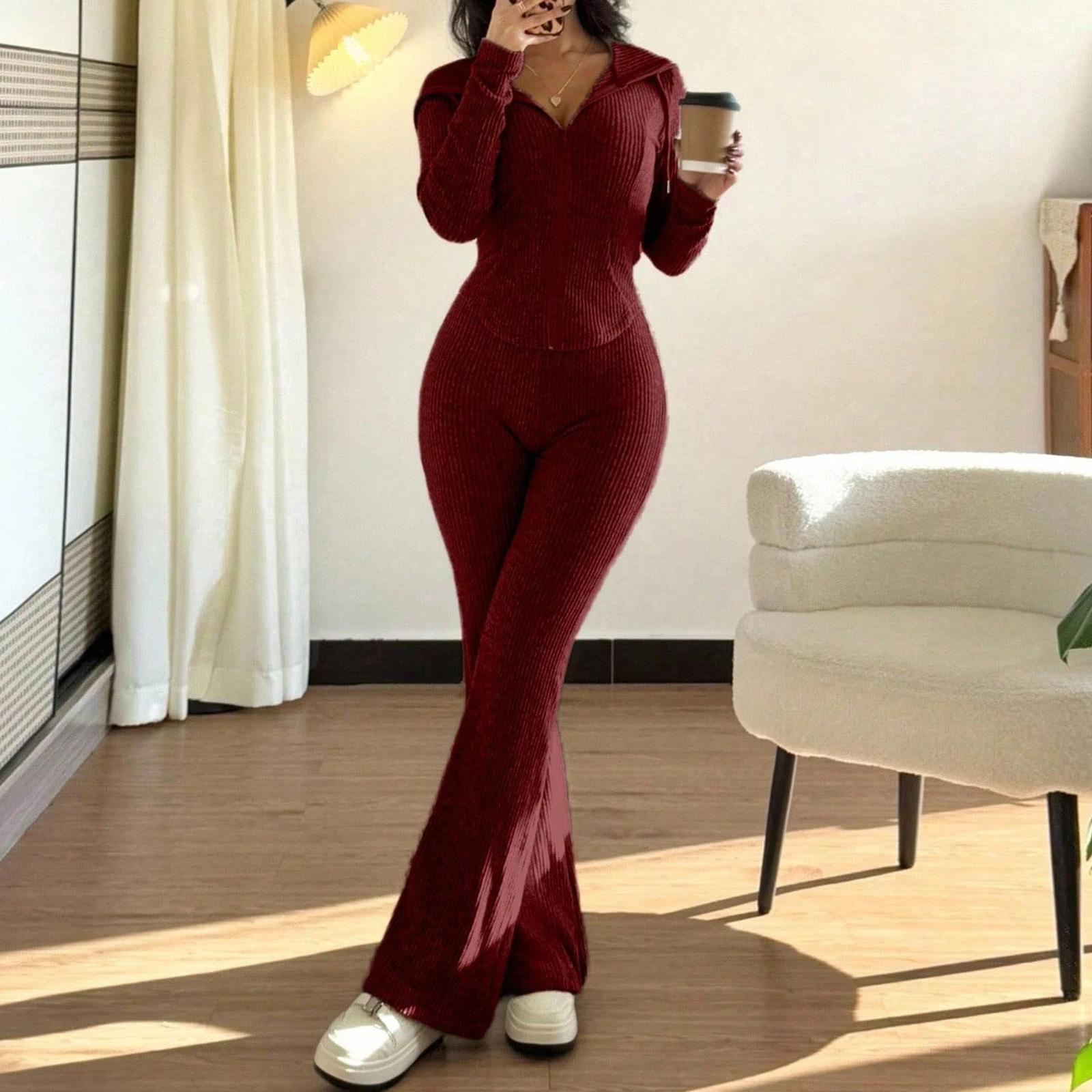 

Two Piece Sets For Women Casual Loose Long Sleeve Shirts And High Waisted Drawstring Shorts Tracksuit Fall Outfits XL винний
