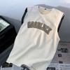220GSM Unisex Sleeveless T-shirt Summer Suede Vest  American High Street Vintage Oversized T-shirt