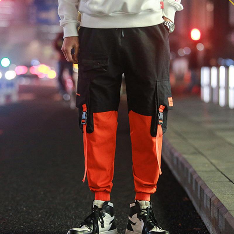 Men Ribbon Multiple Pockets Cargo Pants 
