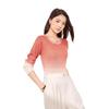 Gradual change color hanging dye sweater women's autumn new silk wool knitted sweater bottoming shirt round neck beaded top