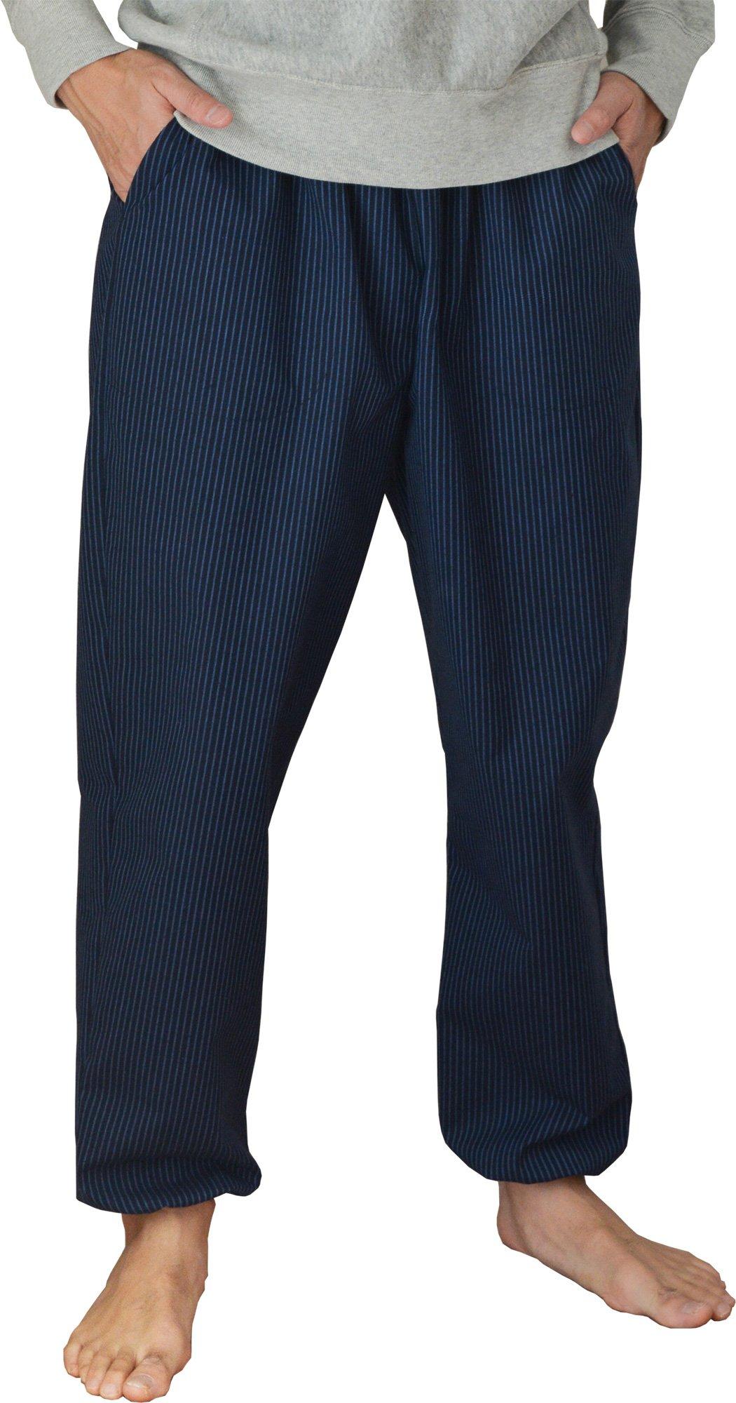 

Watanosato Men s Kurume Woven Monpe Easy Pants, Size L, Thin Stripes, Navy Blue