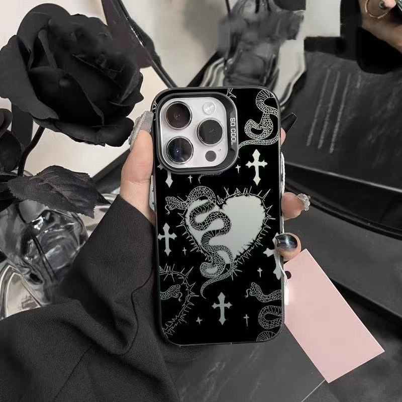 Gothic Snake & Heart Phone Case for iPhone 17 16 15 14 Plus 13 12 11 Pro Max Dark Aesthetic TPU Fashion Protective Cover