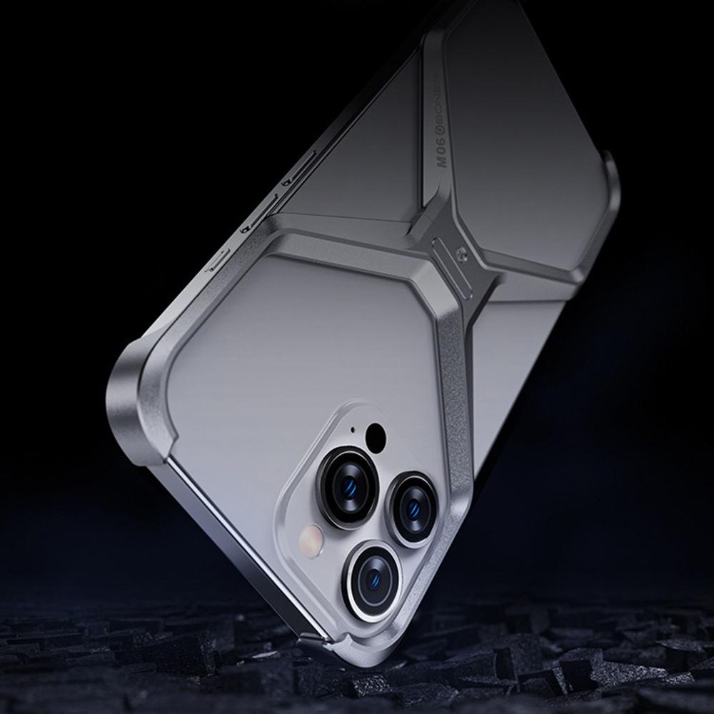 For iPhone 15 Pro Max Metal Phone Case X-Shape Frameless X-Shaped Back Cover