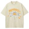 Yellow Cartoon Little Daisy Print Ladies T-Shirt Loose Wash Oversized Short Sleeve American Vintage Street Top Casual Tee