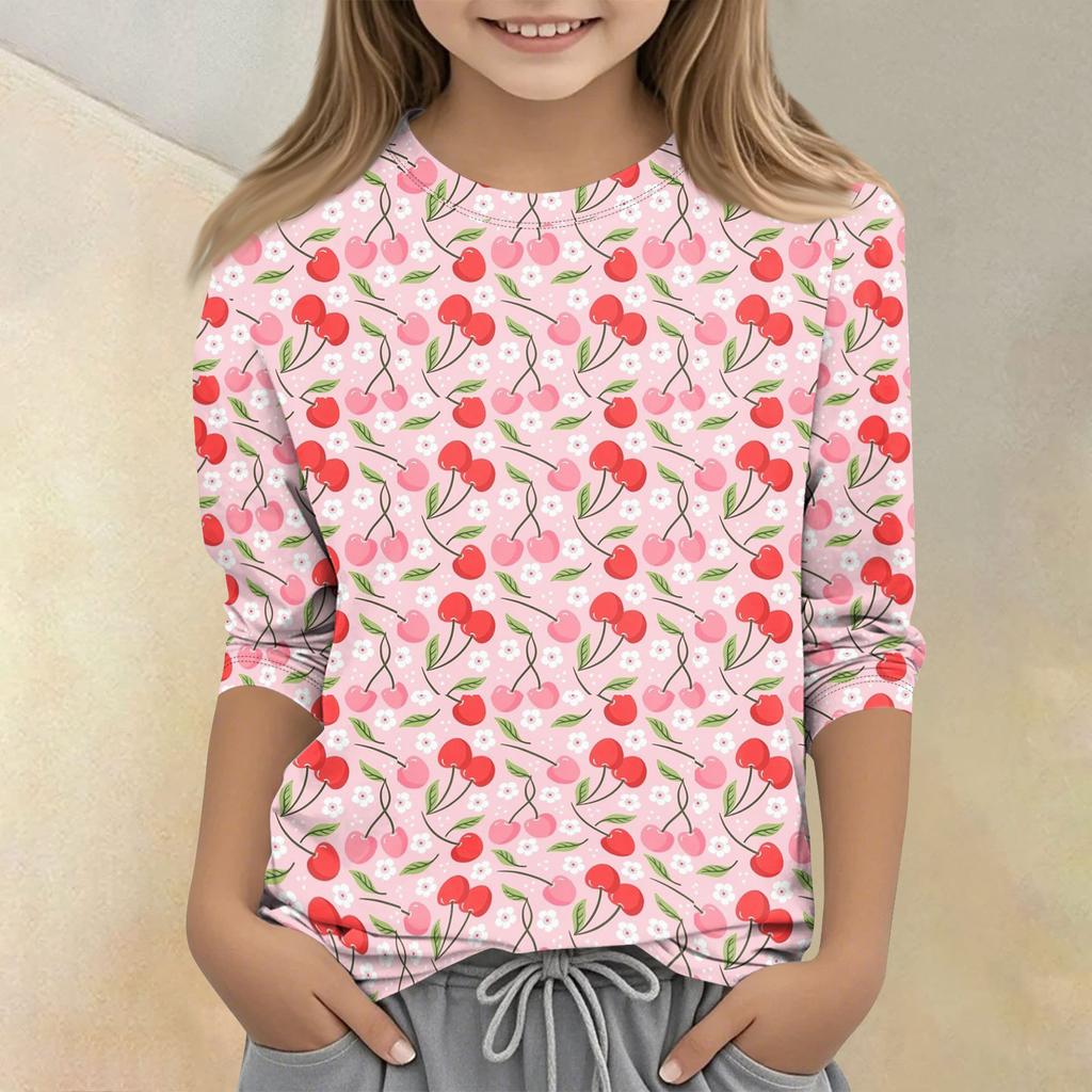 Children's Printed Round Neck Seven Quarter Sleeve Casual T-shirt