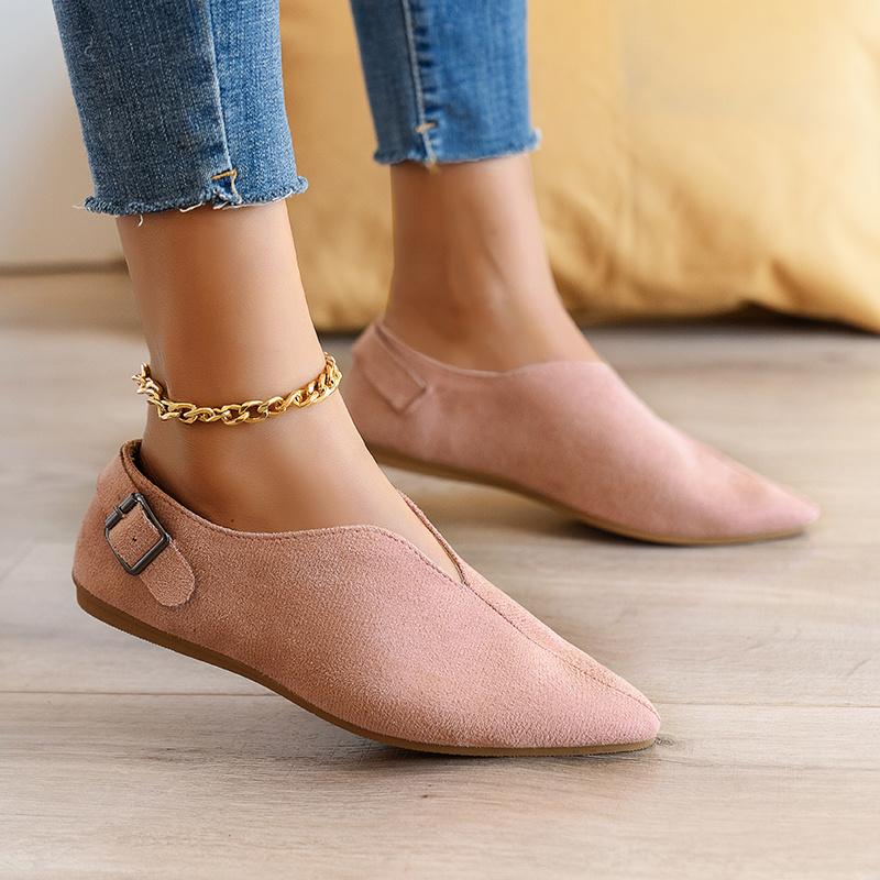 Damen-Loafer, Slip-On-Freizeitschuhe, flache Wildlederschuhe mit weicher spitzer Zehenpartie