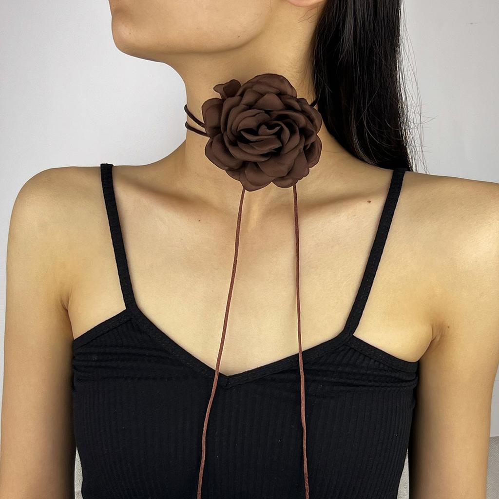 10Cm Satin Rose Necklace Three-Dimensional Adjustable Strap Waist Chain Necklace Dual-Use Jewelry