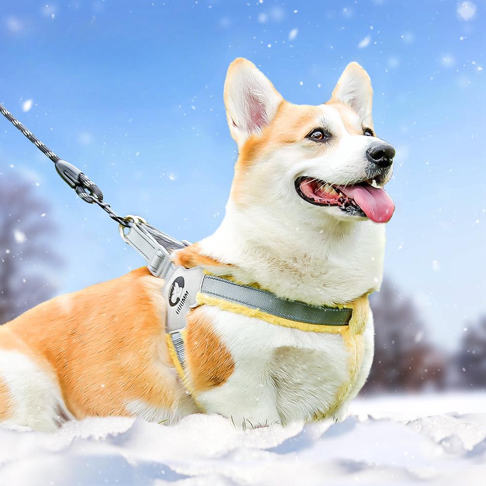 New Autumn and Winter Pet Leash  Thick Plush Dog Chest Strap Reflective Dog Walking Leash  Pet Leash
