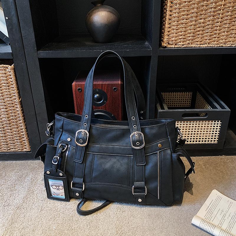 Y2K Style Soft PU Leather Tote Bag Large Capacity Multi-Pocket Shoulder Bag for Daily Shopping