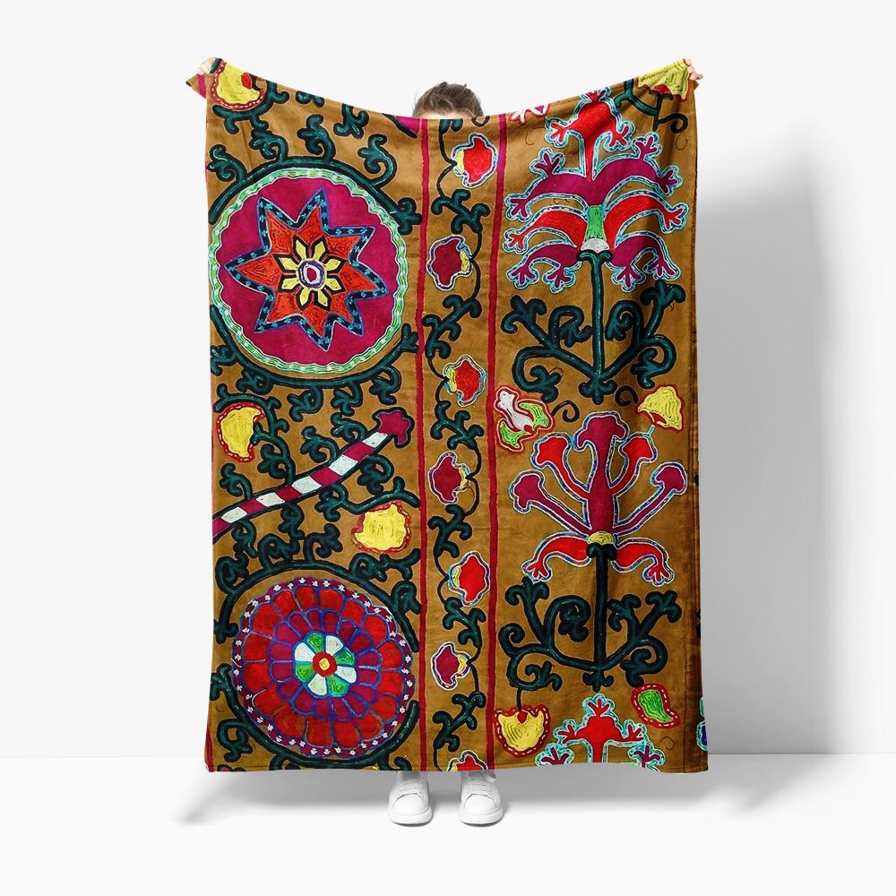 Boho Ethnic Patterned Blanket Paisley Tribal Kilim Cotton Throw Rug Bedspread Sofa Cover Decorative Throw Blanket 75x100cm