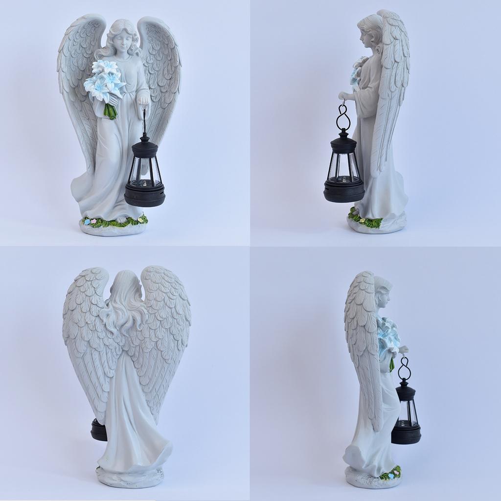 JYL TS/035,Resin Angel Carrying Blue Flower Lantern Solar Outdoor Light for Garden Figure Statue Decor