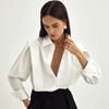 Autumn New Style Right-Angle Shoulder White Shirt Women'S Fashion European And American Commuting Elegant Design Sense Niche Long Sleeve Shirt Top