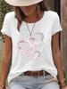 Heart Print Round Neck Short Sleeve Summer T-shirt - European & American Style