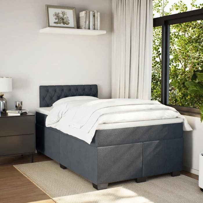 Maison Exclusive - Sommier à lattes de lit et matelas gris foncé 120x190cm velours