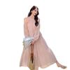 Light blue seaside vacation dress women's spring and summer new models are popular today, beautiful and sweet off-the-shoulder fairy skirt