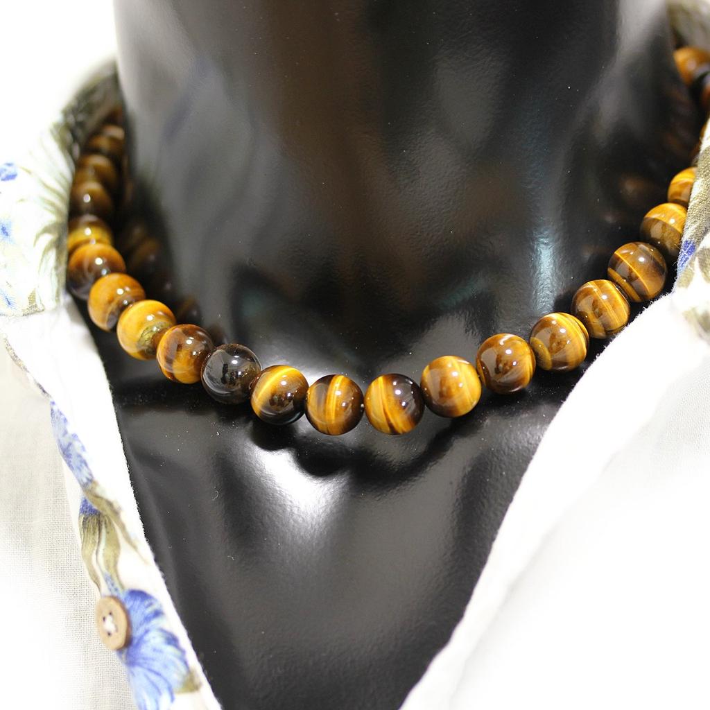 4A Natural Stone Tiger Eye 12mm Prayer Beads Large Size Necklace [Ishiki] [n281]