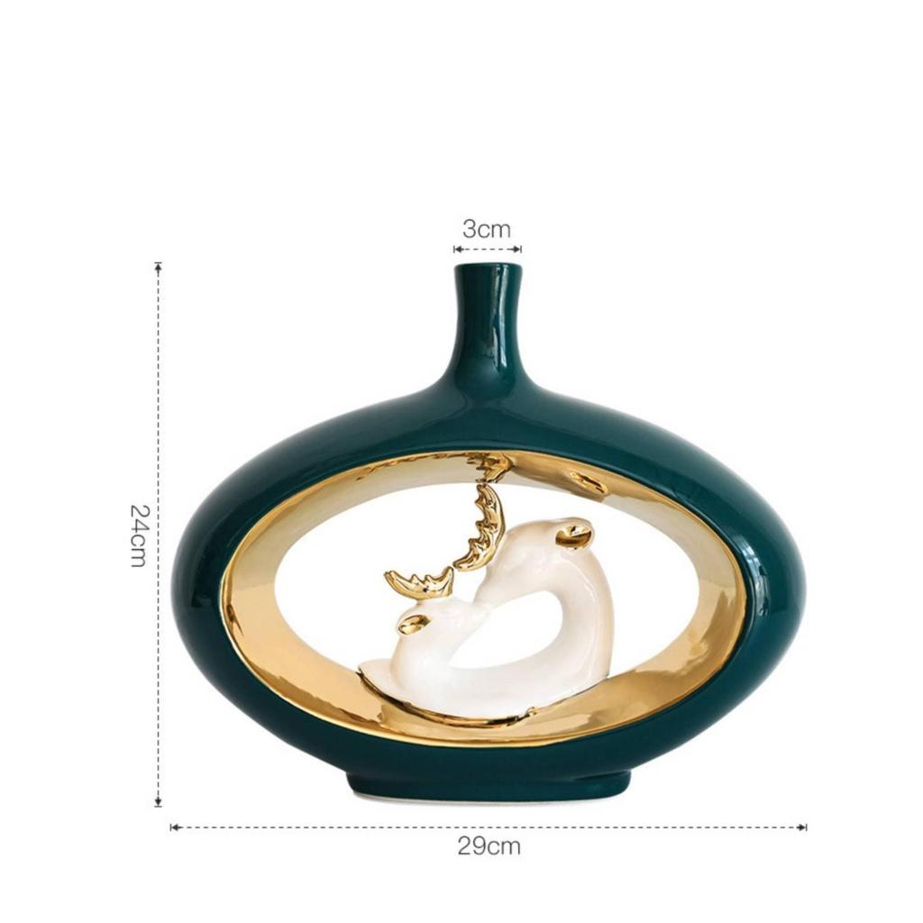 Ceramic Vase Forest-Inspired-Inspired with Gold-Toned Oval Inset Rustic