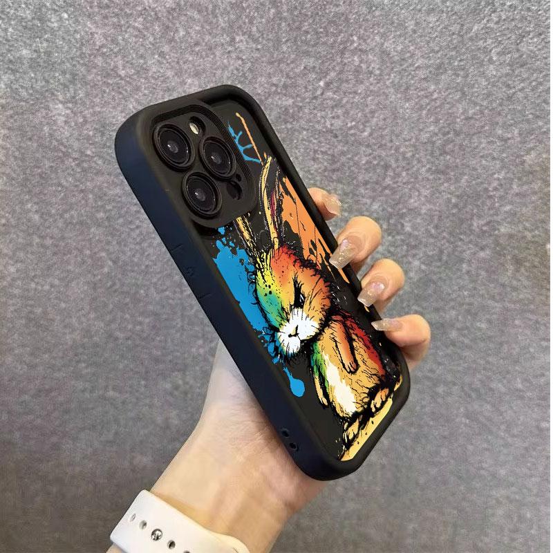 Cartoon Anger Rabbit Soft TPU Case For iPhone16 11 12 13 14 15 Pro Max X XR XS 7 8 Plus SE 2022 Shockproof Silicone Bumper Cover