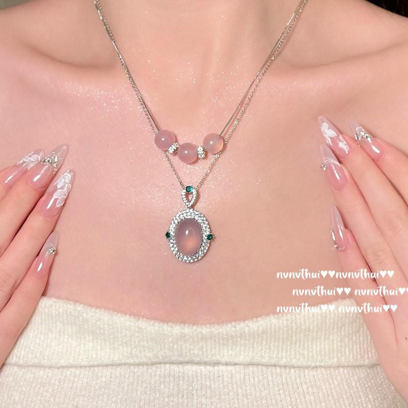 Emperor Pink Purple Chalcedony Water Drop Necklace, Watery And Watery, Plated With 18K Gold Egg-Shaped Pink Chalcedony Zircon Neck Chain.