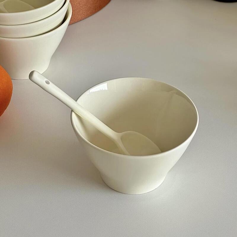ZISIZ Beige Conical Ceramic Ramen & Soup Bowl Set