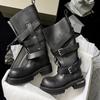 Cowhide~ Venom Boots Haute Couture Version Knight Boots Women's Thick-soled Heightening Boots Maillard Black Leather Boots
