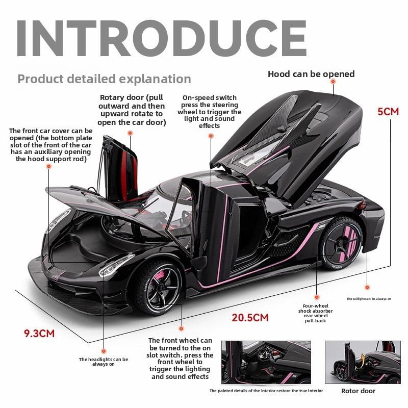 1/24 Koenigsegg Jesko Super Sports Car Alloy Car Model Ornaments for Children Boys Toys Pullback Light Simulation Model Diecast Toy Vehicle